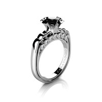 Caravaggio Classic 14K White Gold 1.0 Ct Black and White Diamond Engagement Ring R637-14KWGDBD