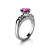 Caravaggio Classic 14K White Gold 1.0 Ct Pink Sapphire Diamond Engagement Ring R637-14KWGDPS
