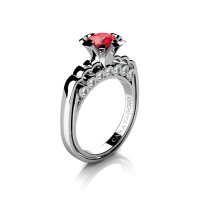 Caravaggio Classic 14K White Gold 1.0 Ct Fire Ruby Diamond Engagement Ring R637-14KWGDFR