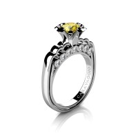 Caravaggio Classic 14K White Gold 1.0 Ct Yellow Sapphire Diamond Engagement Ring R637-14KWGDYS