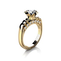 Caravaggio Classic 14K Yellow Gold 1.0 Ct White Sapphire Diamond Engagement Ring R637-14KYGDWS