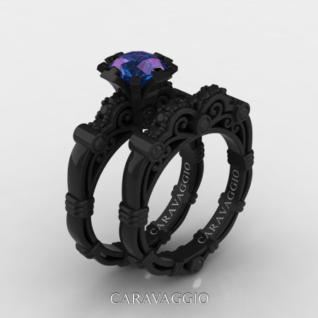 Art-Masters-Caravaggio-14K-Black-Gold-1-Carat-Chrysoberyl-Alexandrite-Black-Diamond-Engagement-Ring-Wedding-Band-Set-R623S-14KBGBDAL-P