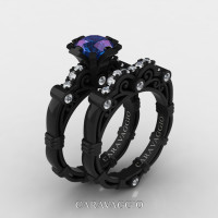 Art Masters Caravaggio 14K Black Gold 1.0 Ct Alexandrite Diamond Engagement Ring Wedding Band Set R623S-14KBGDAL
