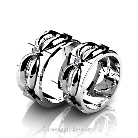 Caravaggio-Romance-14K-White-Gold-Princess-Diamond-Wedding-Ring-Set-R683S-14KWGD2-P