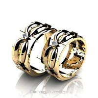 Caravaggio Romance 14K Yellow Gold Princess Diamond Wedding Ring Set R683S-14KYGD