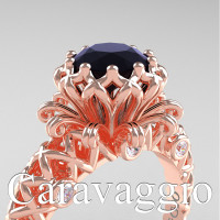 Caravaggio Lace 14K Rose Gold 1.0 Ct Black and White Diamond Engagement Ring R634-14KRGDBD
