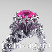 Caravaggio Lace 14K White Gold 1.0 Ct Pink Sapphire Diamond Engagement Ring R634-14KWGDPS
