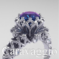 Caravaggio Lace 14K White Gold 1.0 Ct Alexandrite Diamond Engagement Ring R634-14KWGDAL