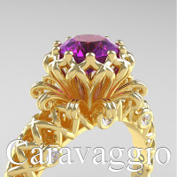Caravaggio Lace 14K Yellow Gold 1.0 Ct Amethyst Diamond Engagement Ring R634-14KYGDAM
