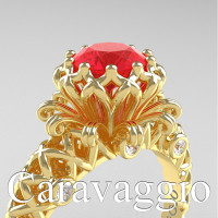Caravaggio Lace 14K Yellow Gold 1.0 Ct Ruby Diamond Engagement Ring R634-14KYGDR