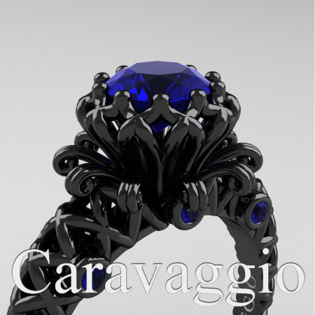 Caravaggio-Renaissance-14K-Black-Gold-1-0-Carat-Blue-Sapphire-Lace-Engagement-Ring-R634-14KBGBS-PXL