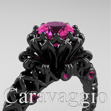 Caravaggio-Renaissance-14K-Black-Gold-1-0-Carat-Pink-Sapphire-Lace-Engagement-Ring-R634-14KBGPS-PXL
