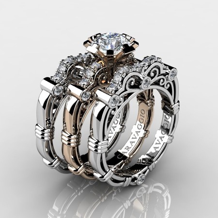 Art-Masters-Caravaggio-Trio-14K-Rose-White-Gold-1-Carat-White-Sapphire-Diamond-Engagement-Ring-Wedding-Band-Set-R623S3-14KRWGDWS-P