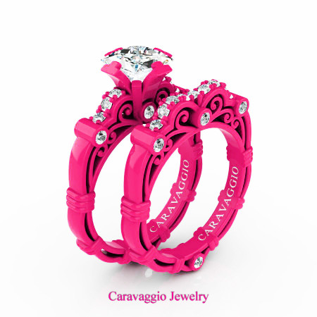 Caravaggio-Exclusive-14K-Fuchsia-Pink-Gold-1-25-Carat-Princess-Diamond-Engagement-Ring-Wedding-Band-Set-R623PS-14KFPGD-P2