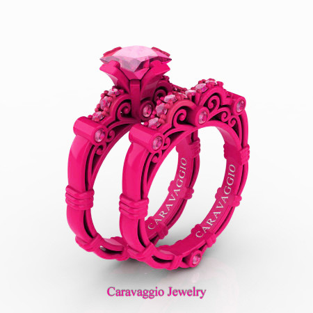 Caravaggio-Exclusive-14K-Fuchsia-Pink-Gold-1-25-Carat-Princess-Pink-Sapphire-Engagement-Ring-Wedding-Band-Set-R623PS-14KFPGDPS-P2