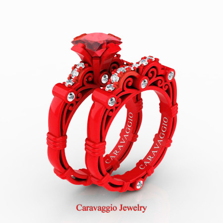 Caravaggio-Luxury-14K-Red-Gold-1-25-Carat-Princess-Ruby-Diamond-Engagement-Ring-Wedding-Band-Set-R623PS-14KREGDR-P4
