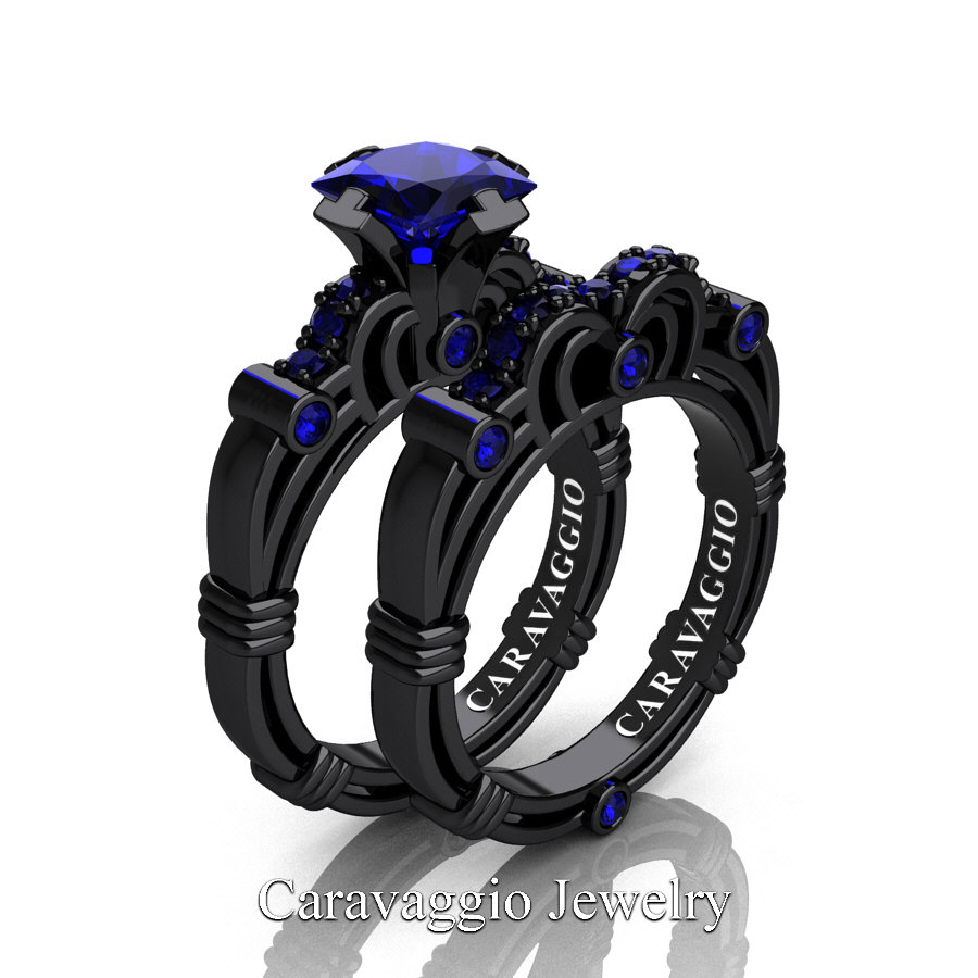 1.15 Carat Black Sapphire and Diamond Trilogy Ring in White Gold | Lugaro  Jewellers