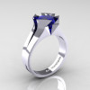 Neomodern 14K White Gold 2.0 Ct Princess Blue Sapphire Engagement Ring R489-14KWGBS