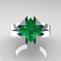 Neomodern 14K White Gold 2.0 Ct Princess Emerald Engagement Ring R489-14KWGEM