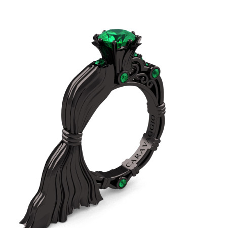 Caravaggio-Jewelry-Italian-14K-Black-Gold-10-Ct-Emerald-Emgagement-Ring-R643E-14KBGEM-P
