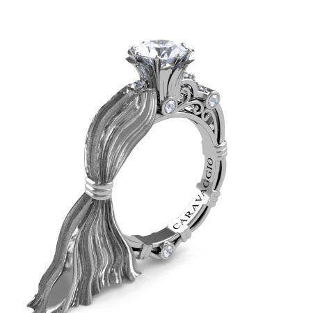 Caravaggio Ready to Wear Kimberly 14K Silk White Gold 1.0 Ct White Sapphire Engagement Ring R643E-14KSWGWS