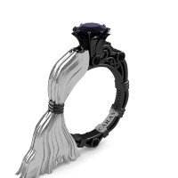 Caravaggio Luxury Italian 14K White and Black Gold 1.0 Ct Black Sapphire Engagement Ring R643E-14KWBGBLS