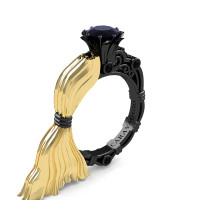 Caravaggio Luxury Italian 14K Yellow and Black Gold 1.0 Ct Black Diamond Engagement Ring R643E-14KYBGBD