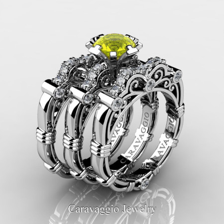 Art-Masters-Caravaggio-Trio-950-Platinum-1-Carat-Yellow-Sapphire-Diamond-Engagement-Ring-Wedding-Band-Set-R623S3-PLATDYS-P