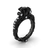 Art Masters Michelangelo 14K Black Gold 1.0 Ct Black and White Diamond Engagement Ring R723-14KBGDBD