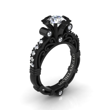 Art Masters Michelangelo 14K Black Gold 1.0 Ct White Sapphire Diamond Engagement Ring R723-14KBGDWS