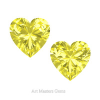 Art Masters Gems Set of Two Standard 0.75 Ct Heart Canary Yellow Sapphire Created Gemstones HCG075S-CYS