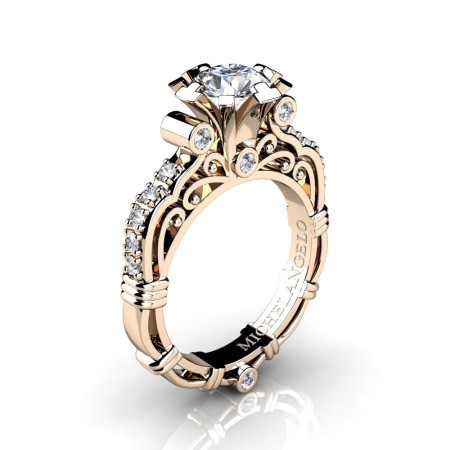 Art Masters Michelangelo 14K Rose Gold 1.0 Ct Certified Diamond Engagement Ring R723-14KRGCVSD