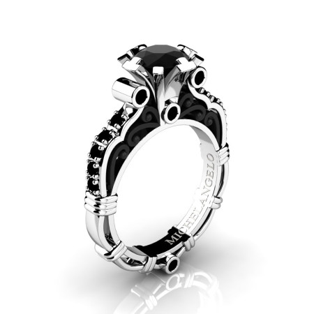 Art Masters Michelangelo 14K Two Tone White Gold 1.0 Ct Black Diamond Engagement Ring R723-14KWBGBD