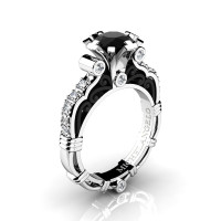Art Masters Michelangelo 14K Two Tone White Gold 1.0 Ct Black and White Diamond Engagement Ring R723-14KWBGDBD