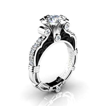 Art Masters Michelangelo 14K Two Tone White Gold 1.0 Ct White Sapphire Diamond Engagement Ring R723-14KWBGDWS
