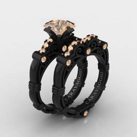 Art-Masters-Caravaggio-14K-Black-Gold-1-5-Carat-Princess-Champagne-Diamond-Engagement-Ring-Wedding-Band-Set-R623PS-14KBGCHD-P
