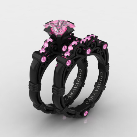 Art-Masters-Caravaggio-14K-Black-Gold-1-5-Carat-Princess-Light-Pink-Sapphire-Engagement-Ring-Wedding-Band-Set-R623PS-14KBGLPS-P