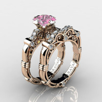 Art Masters Caravaggio 14K Rose Gold 1.25 Ct Princess Light Pink Sapphire Diamond Engagement Ring Wedding Band Set R623PS-14KRGDLPS