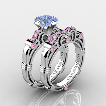 Art-Masters-Caravaggio-14K-White-Gold-1-25-Carat-Princess-Light-Blue-and-Pink-Sapphire-Engagement-Ring-Wedding-Band-Set-R623PS-14KWGLPSLBS-P