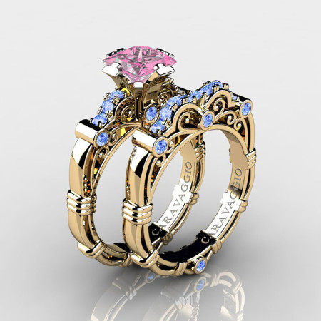 Art-Masters-Caravaggio-14K-Yellow-Gold-1-25-Carat-Princess-Light-Pink-and-Blue-Sapphire-Engagement-Ring-Wedding-Band-Set-R623PS-14KYGLBSLPS-P