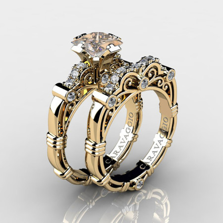 Art-Masters-Caravaggio-14K-Yellow-Gold-1-5-Carat-Princess-Champagne-and-White-Diamond-Engagement-Ring-Wedding-Band-Set-R623PS-14KYGDCHD-P