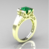 Modern Art Deco 14K Green Gold 1.0 Ct Emerald Engagement Ring R36N-14KGRGEM