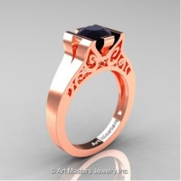 Modern Art Deco 14K Rose Gold 1.0 Ct Black Diamond Engagement Ring R36N-14KRGBD