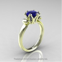 Classic 14K Green Gold 1.5 Carat Blue Sapphire Solitaire Ring AR127N-14KGRGBS