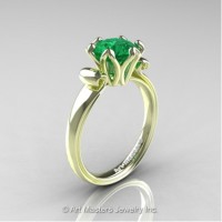 Classic 14K Green Gold 1.5 Carat Emerald Solitaire Ring AR127N-14KGRGEM