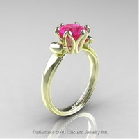 Classic 14K Green Gold 1.5 Carat Pink Sapphire Solitaire Ring AR127N-14KGRGPS