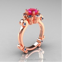 Caravaggio 14K Rose Gold 1.0 Ct Pink Sapphire Blue Topaz Engagement Ring R606-14KRGBTPS