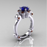 Caravaggio 14K White Gold 1.0 Ct Blue Sapphire Brown Diamond Engagement Ring R606-14KWGBRDBS
