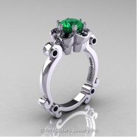Caravaggio 14K White Gold 1.0 Ct Emerald Black Diamond Engagement Ring R606-14KWGBDEM