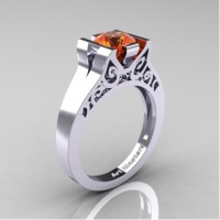 Modern Art Deco 14K White Gold 1.0 Ct Orange Sapphire Engagement Ring R36N-14KWGOS